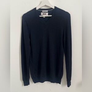 Joseph Abboud Extra Fine Merino Wool V Neck Sweater Mens Sz M Navy Blue Academia